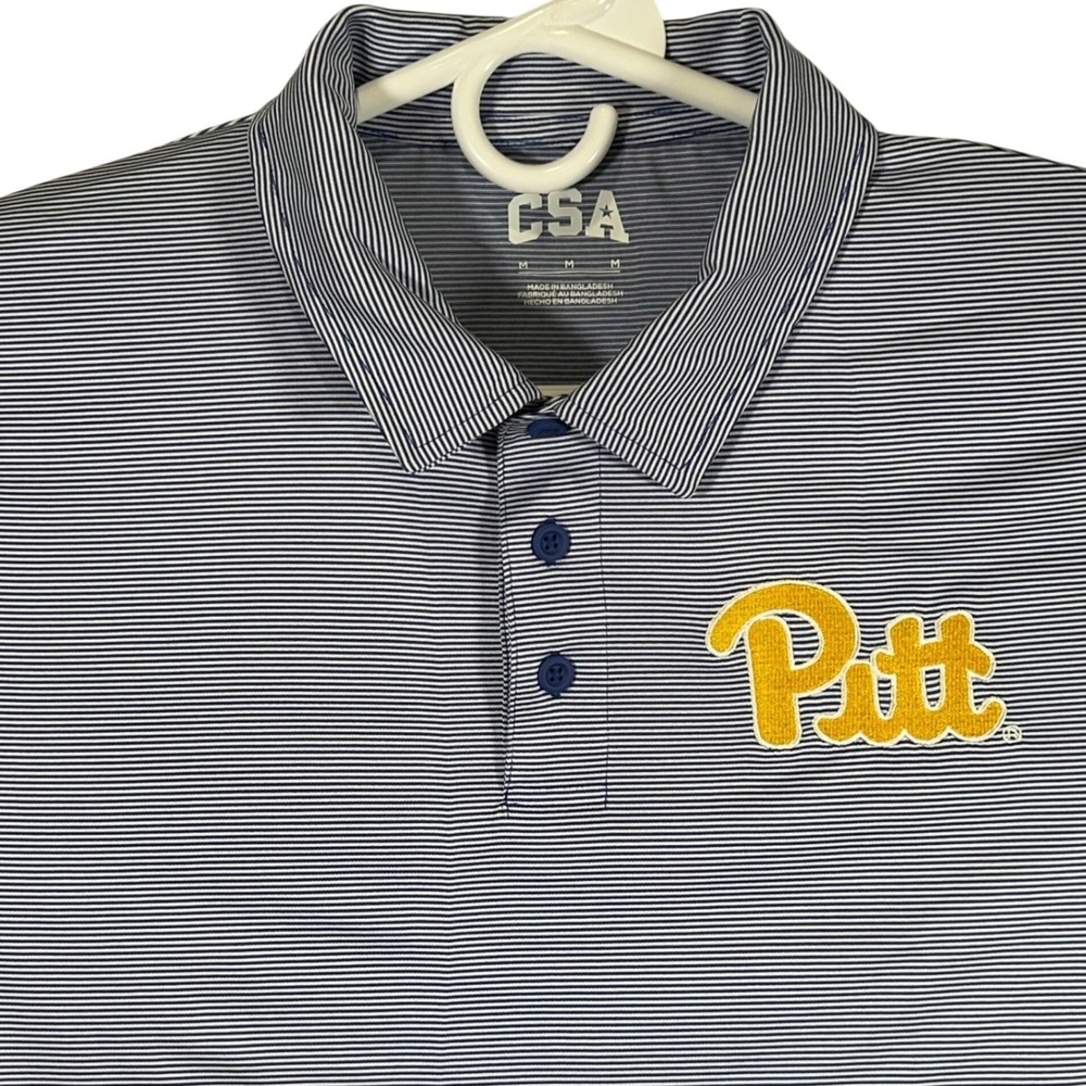 CSA University of Pittsburgh Pitt Panthers Polo Shirt Mens Medium Blue Stripes